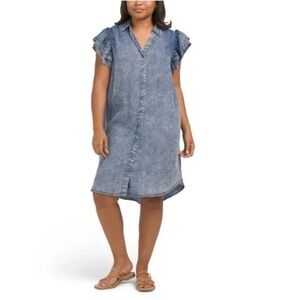 Given Kate Denim Chambray Short Dress Casual Classic Indigo Washed Blue 2XL